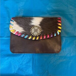 Leather Crossbody Bag with Multicolor Haircalf Flap